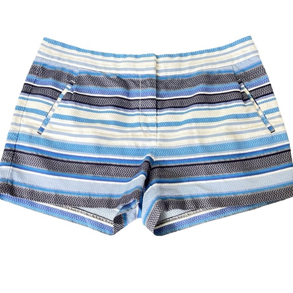 J.‎ CREW Shorts Women Sz 10 Blue White Zig Zag Stripe # 09314 Cotton Blend 34x3” - Picture 2 of 12